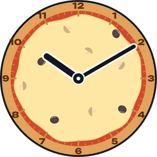 A pizza clock with mushroom and olive